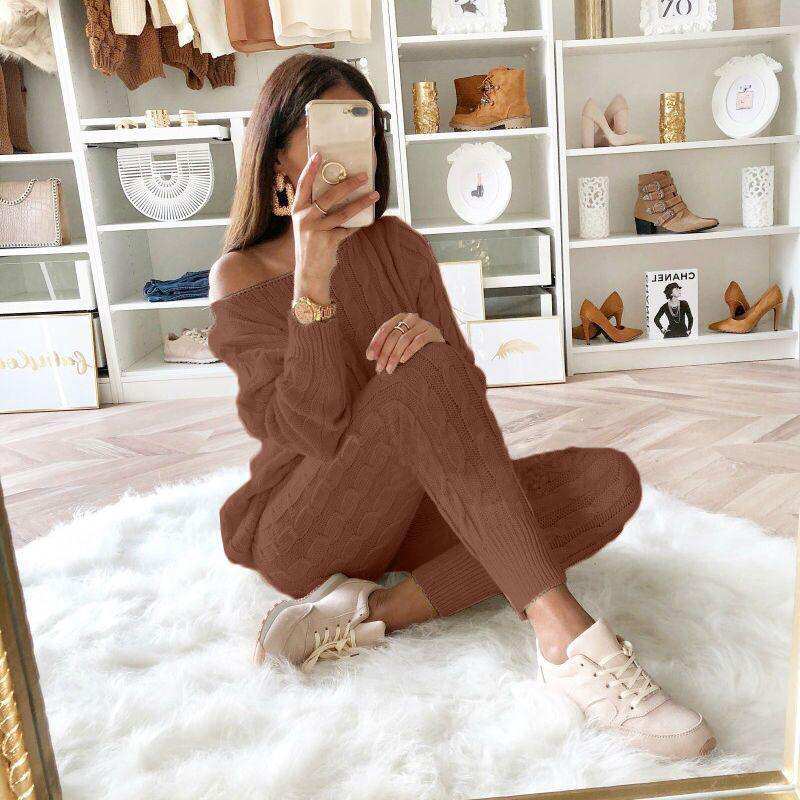 2021 Autumn And Winter Hot Models Women's Amazon Wish New Products European And American Fashion Solid Color Suit Sweater Women