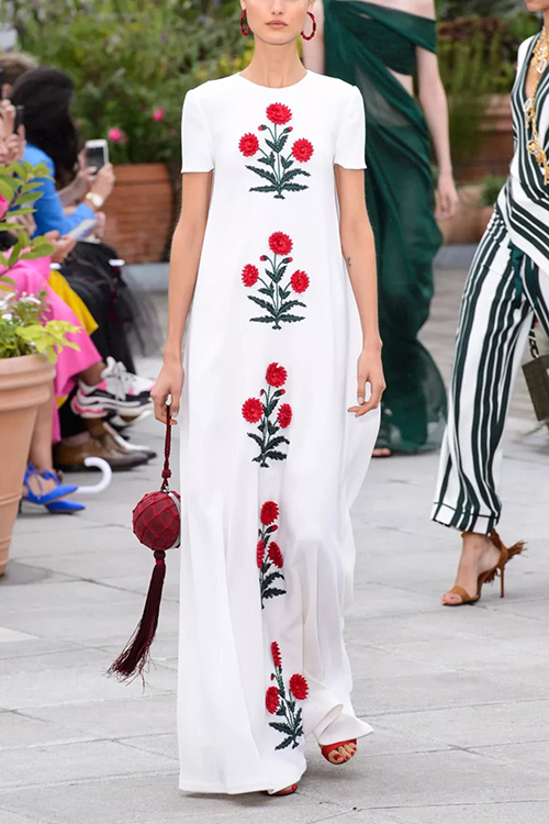 Casaul Round Collar Floral Printed Maxi Dress