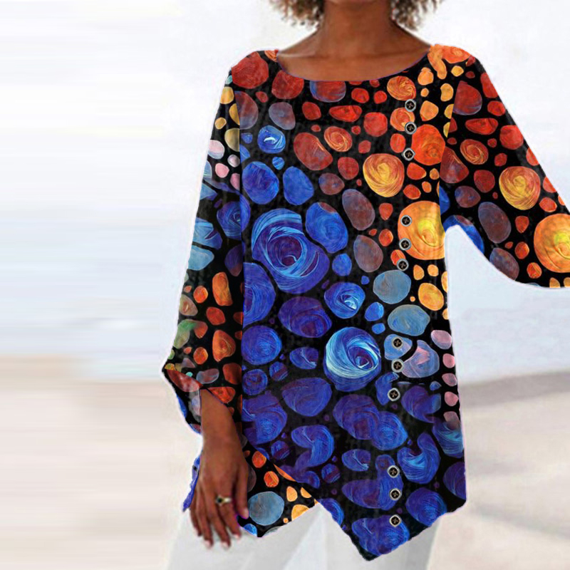 Ladies Round Neck Long Sleeve Fashion Printed Top