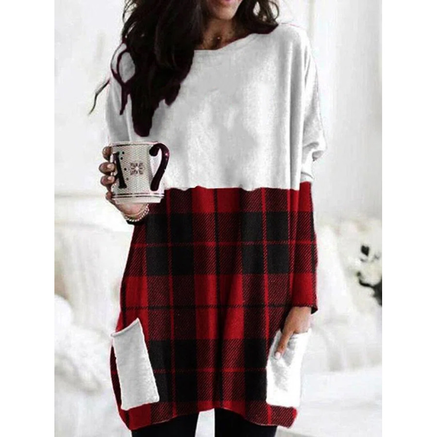 

Casual Plaid Print Crew Neck Long Sleeves T-shirt
