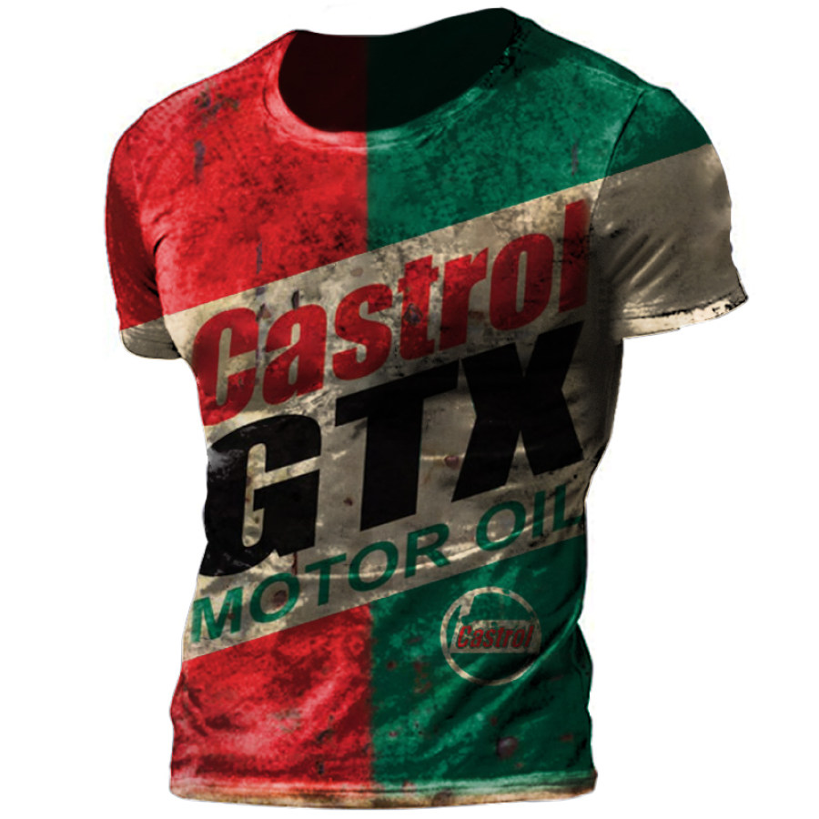 

Mens outdoor motorcycle engine oil print T-shirt