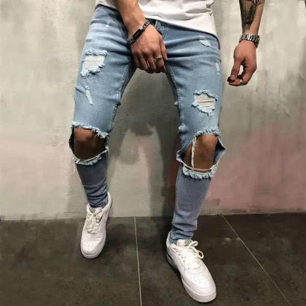 moda casual masculina rasgada slim fit jeans tt230 - Woolmind.com 