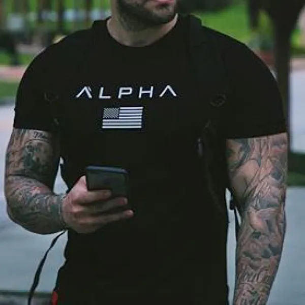 camiseta con logo atlético en negro de alpha flag - Woolmind.com 