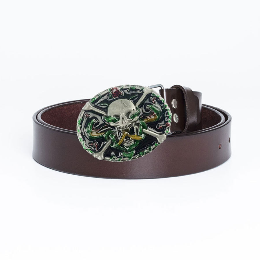 

Mens Retro Denim Tribe Skull Belt