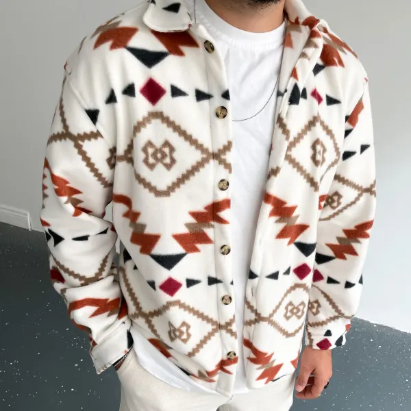 jaqueta camisa de mangas compridas com estampa geométrica - Woolmind.com 