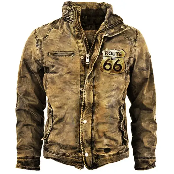 chaqueta de abrigo con lavado retro route 66 para hombre - Woolmind.com 