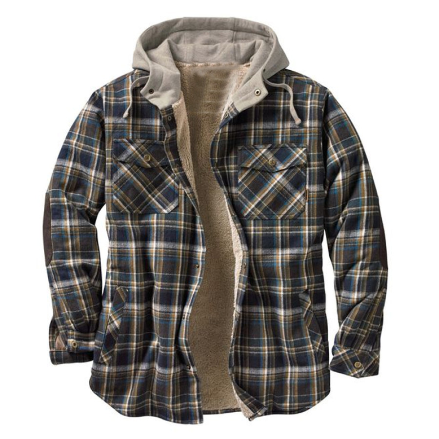 

Men's Thick Flannel Sherpa Lined Plaid Hooded Shirt Casual Jacket