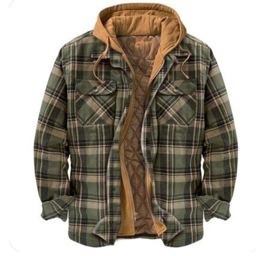 

Men's Flannel Sherpa Lined Plaid Hooded Shirt Casual Jacket