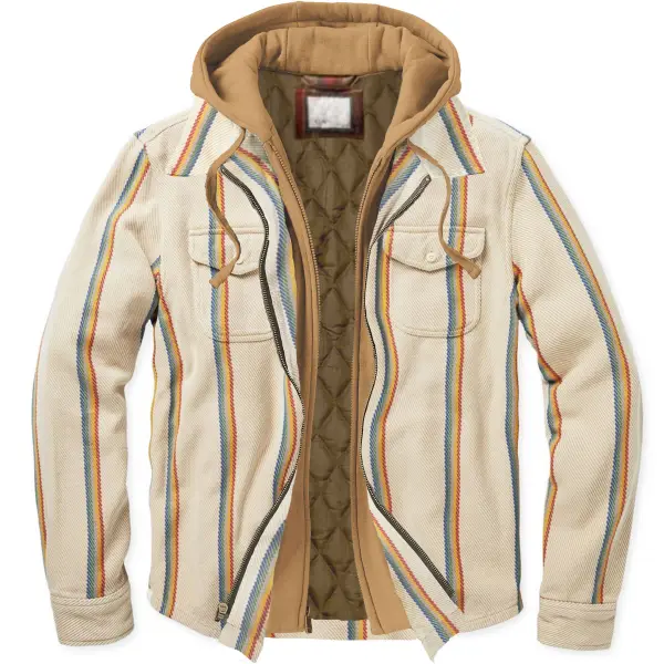 Hombres otoño e invierno casual patrón vertical con capucha falso dos chaquetas casuales - Woolmind.com 
