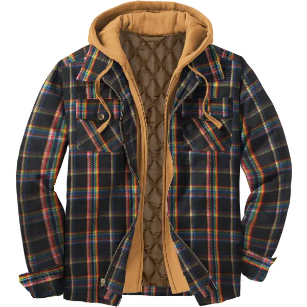 Men's fall & winter casual checkered hooded fake two casual jackets - Woolmind.com 