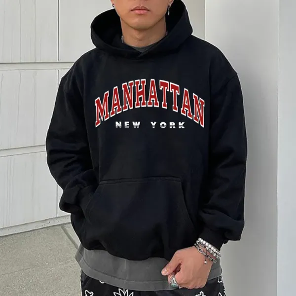 Retro men's MANHATTAN casual print hoodie - Woolmind.com 