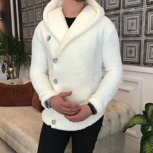 casaco masculino de pelúcia com capuz - Woolmind.com 