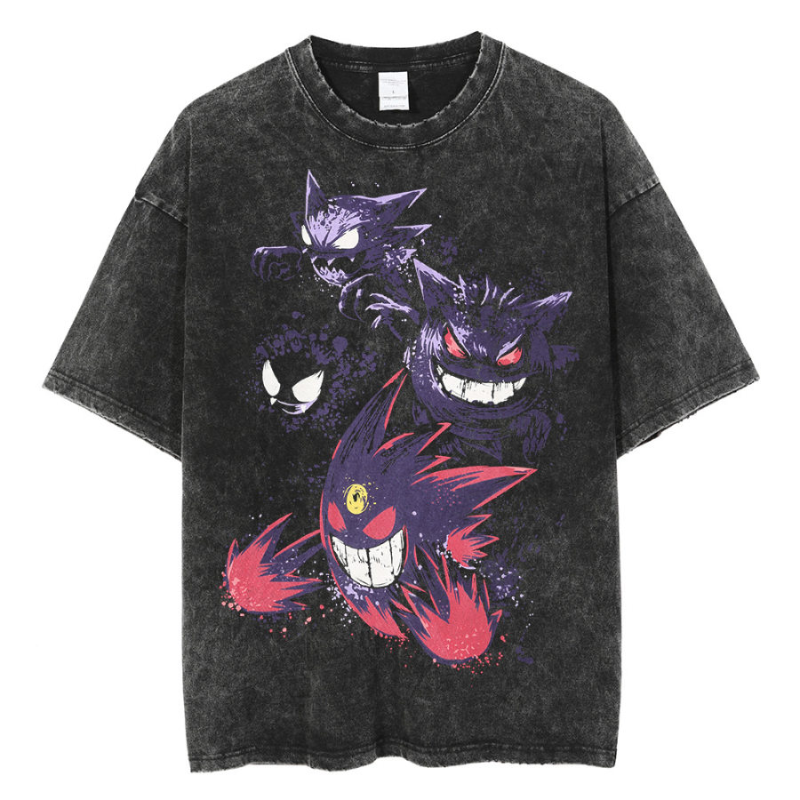 

Anime Print Loose T-shirt Men's Cotton Washed Distressed T-shirt