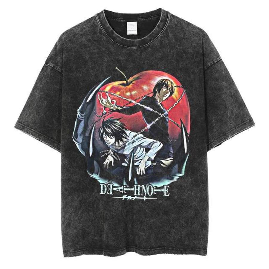 

Anime Print Loose T-shirt Men's Cotton Washed Distressed T-shirt