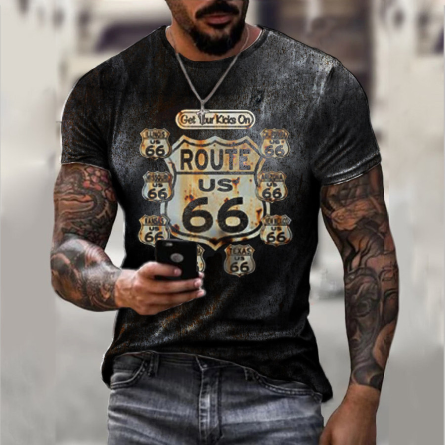

Men's retro route 66 motorcycle short sleeve top