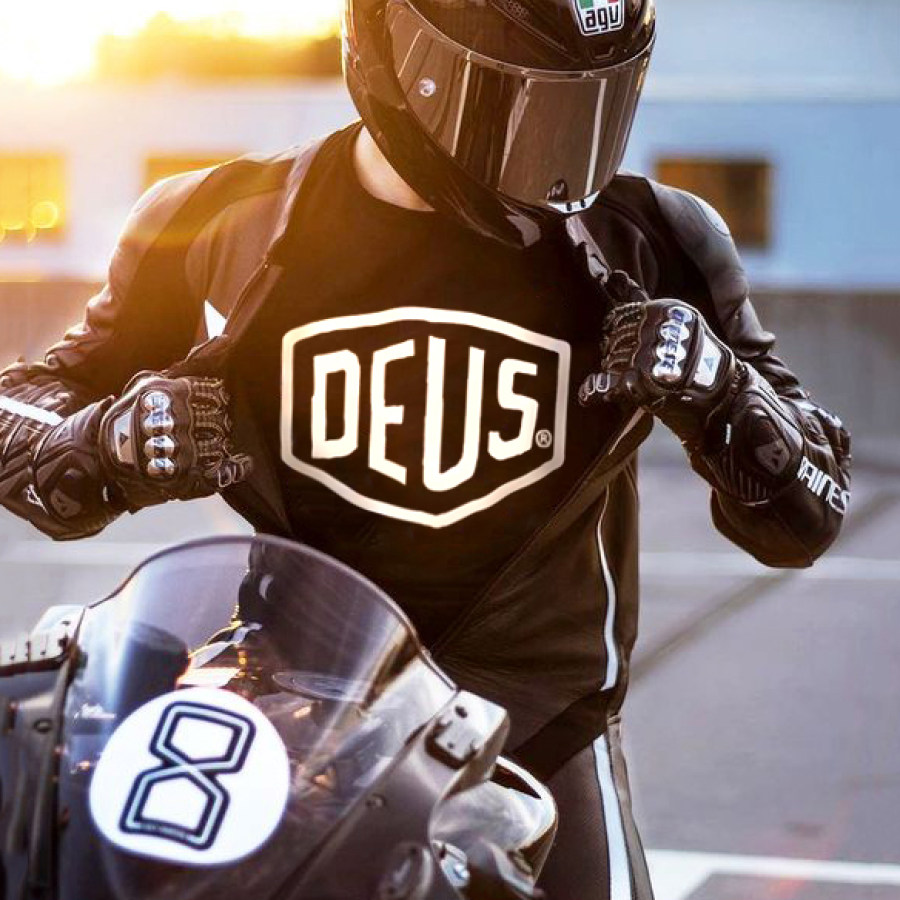 

Fashion retro printed motorcycle short-sleeved T-shirt