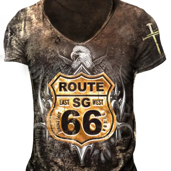Mens Route 66 Printed Fashion And Comfortable Outdoor Casual T-shirt - Sanhive.com 