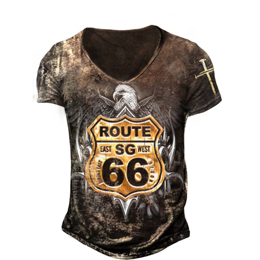 

Mens Route 66 Printed Fashion And Comfortable Outdoor Casual T-shirt