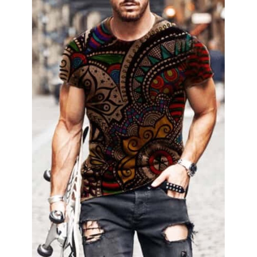 

Mens Retro Letter Print Short-sleeved T-shirt