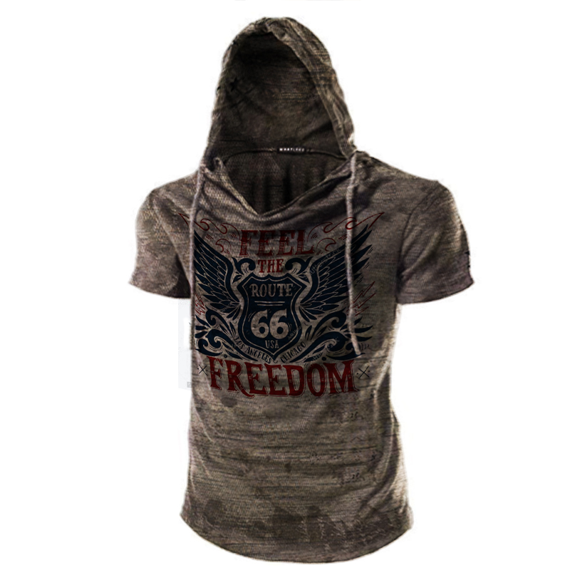 Mens Us Route 66 Print Chic Hooded Top