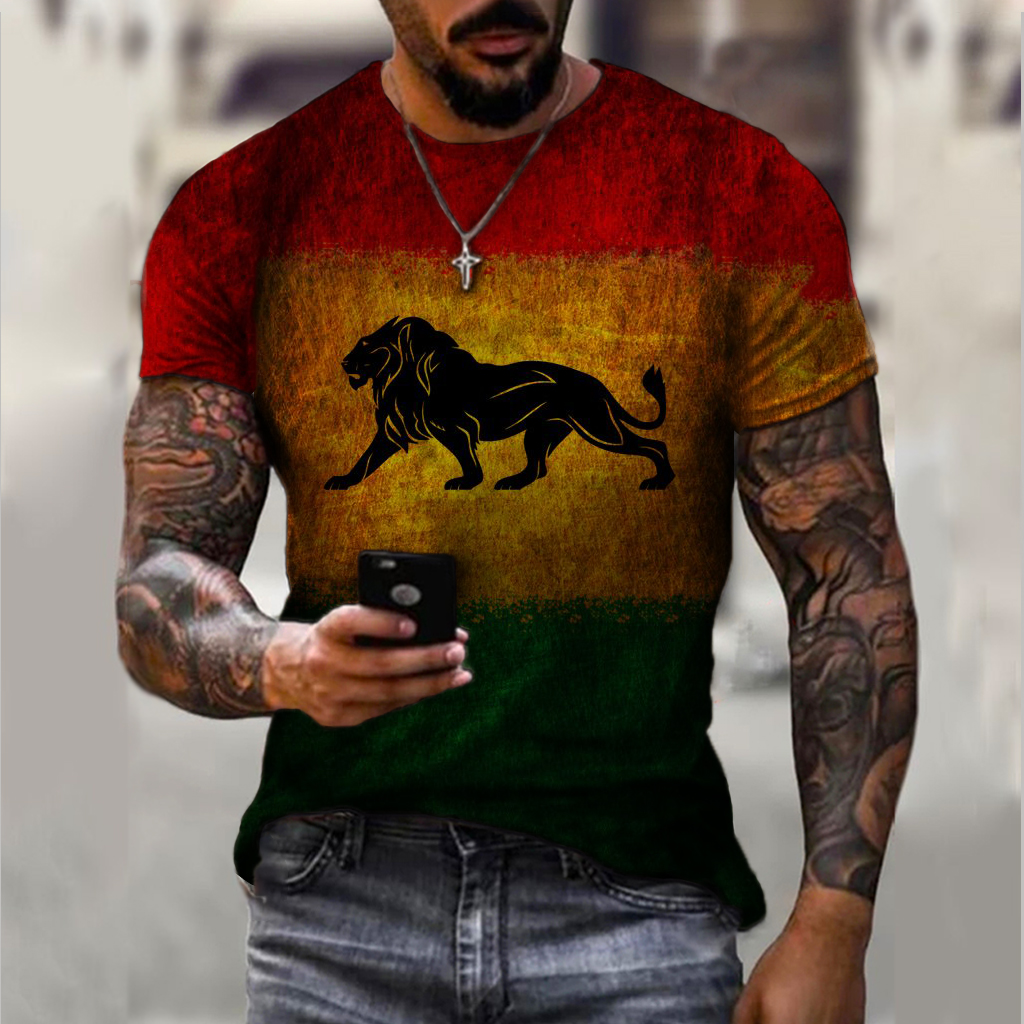 Men's Retro Lion Print Chic Short Sleeve T-shirt