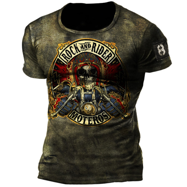 Men's Skull Motorcycle Print Slimfit ShortSleeve Stripe TShirts