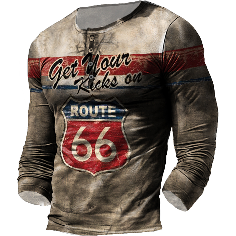 Mens Outdoor Vintage Route Chic 66 Print Shirt