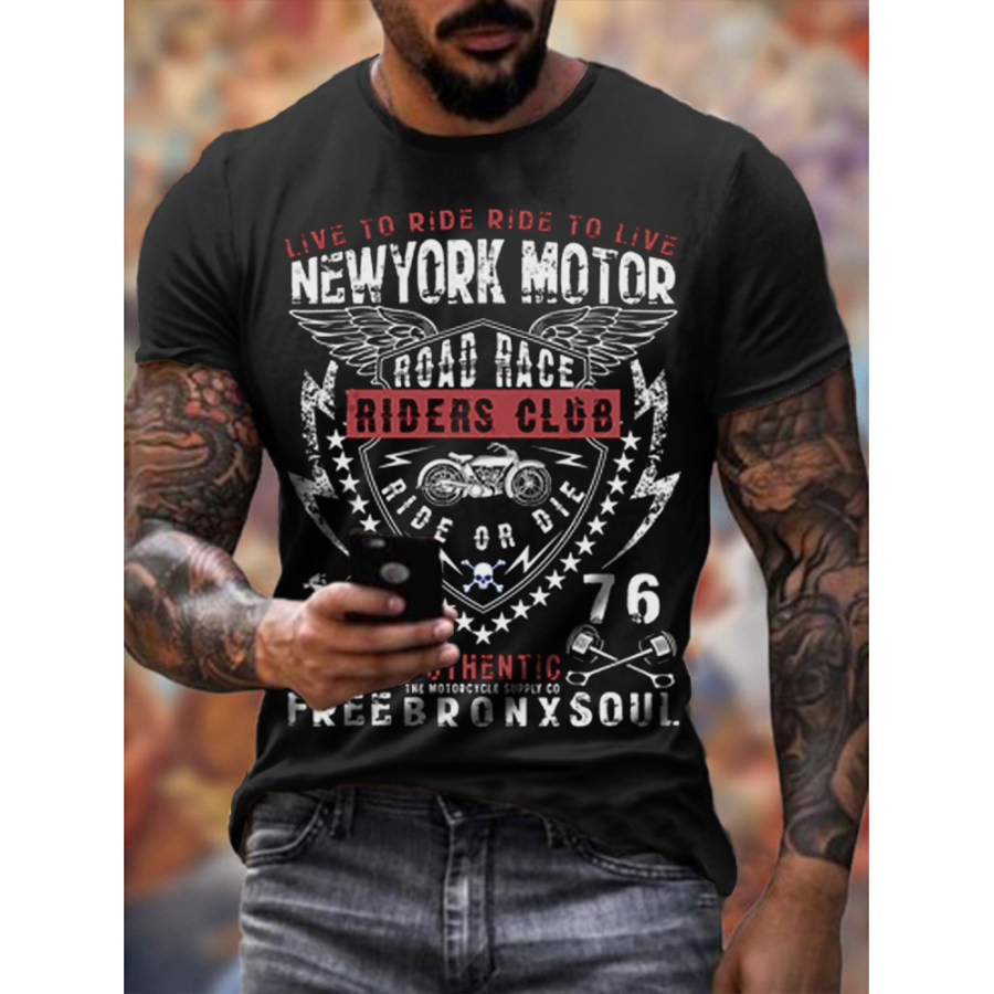 

Mens Retro Motorcycle Riding Printed T-shirt