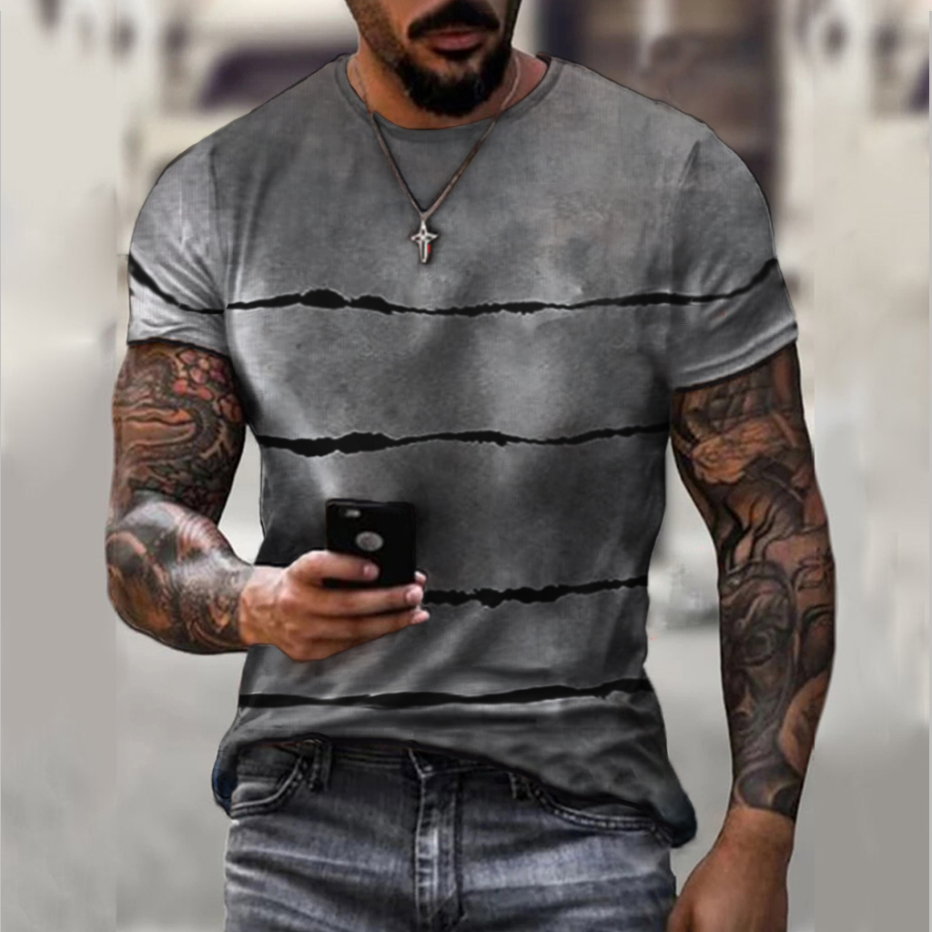 Men's Retro Striped Print Chic Short-sleeved T-shirt