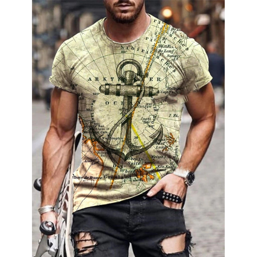 Designer Map Anchor Print T-shirt