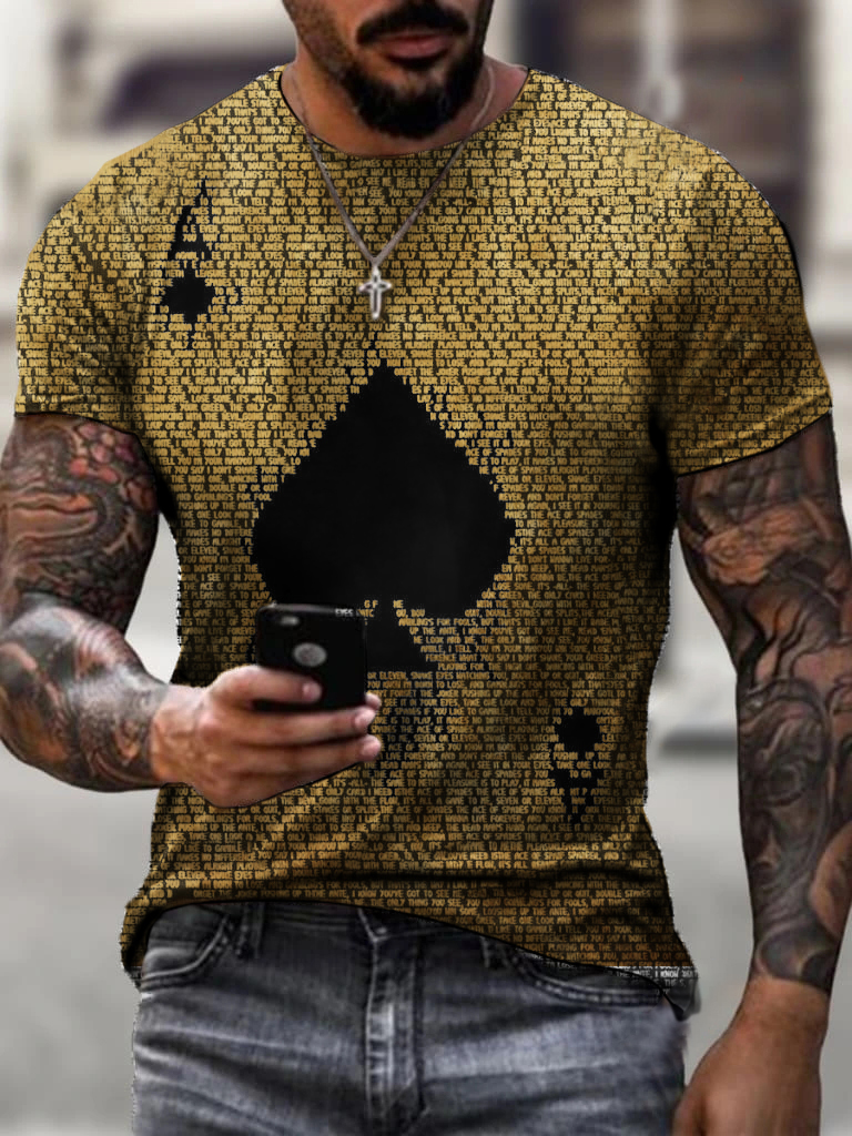 Artistic Ace Of Spades Chic Playing Card Letter Print Men's T-shirt