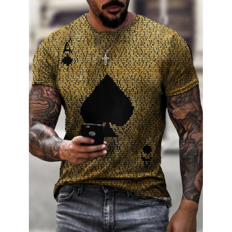 

Artistic Ace Of Spades Playing Card Letter Print Men's T-shirt