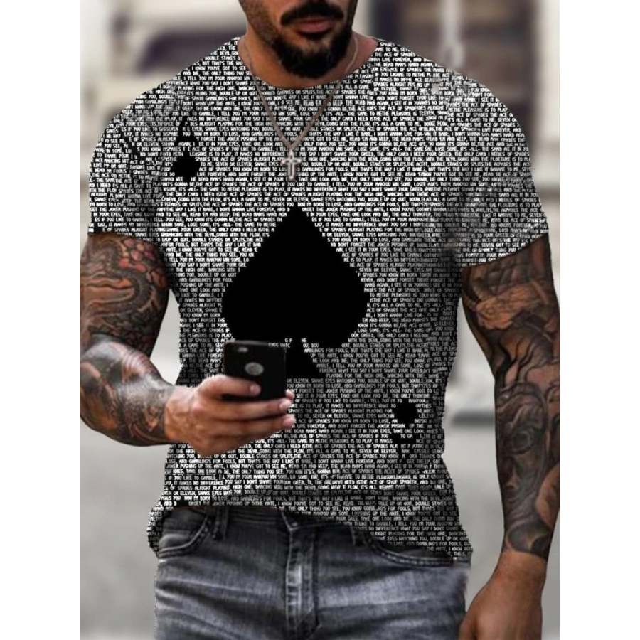 Artistic Ace Of Spades Playing Card Letter Print Men's T-shirt