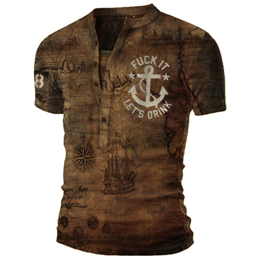 

Fashion Retro Old World Map Print Short-sleeved T-shirt