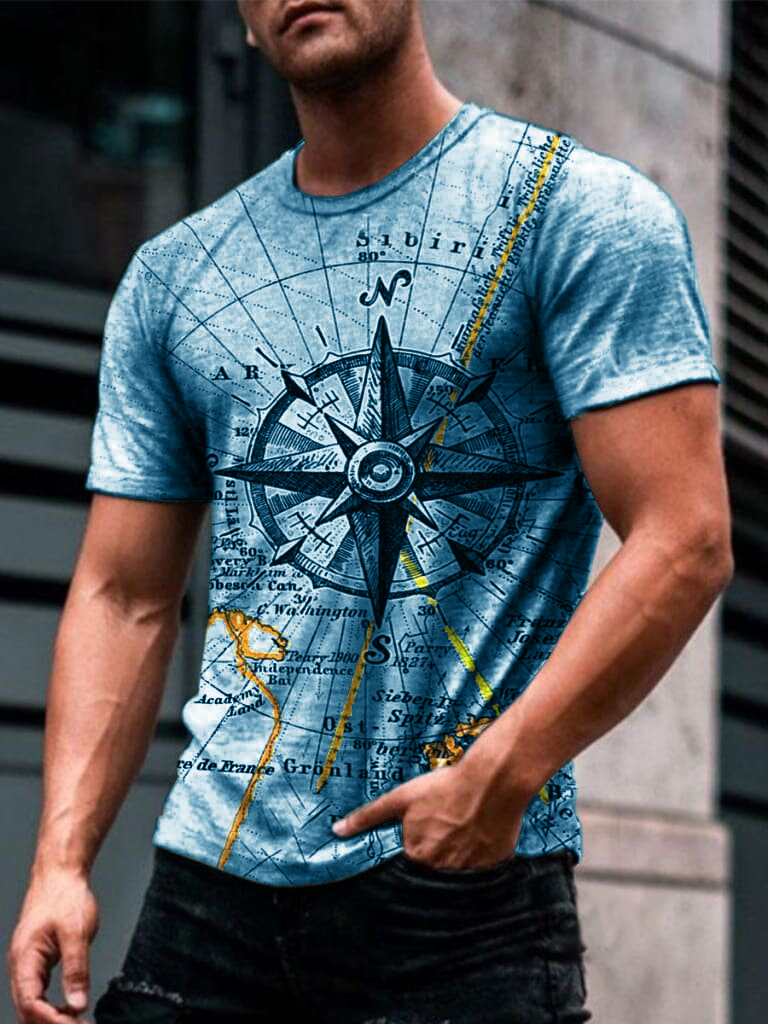 Designer Compass Anchor Print Chic T-shirt
