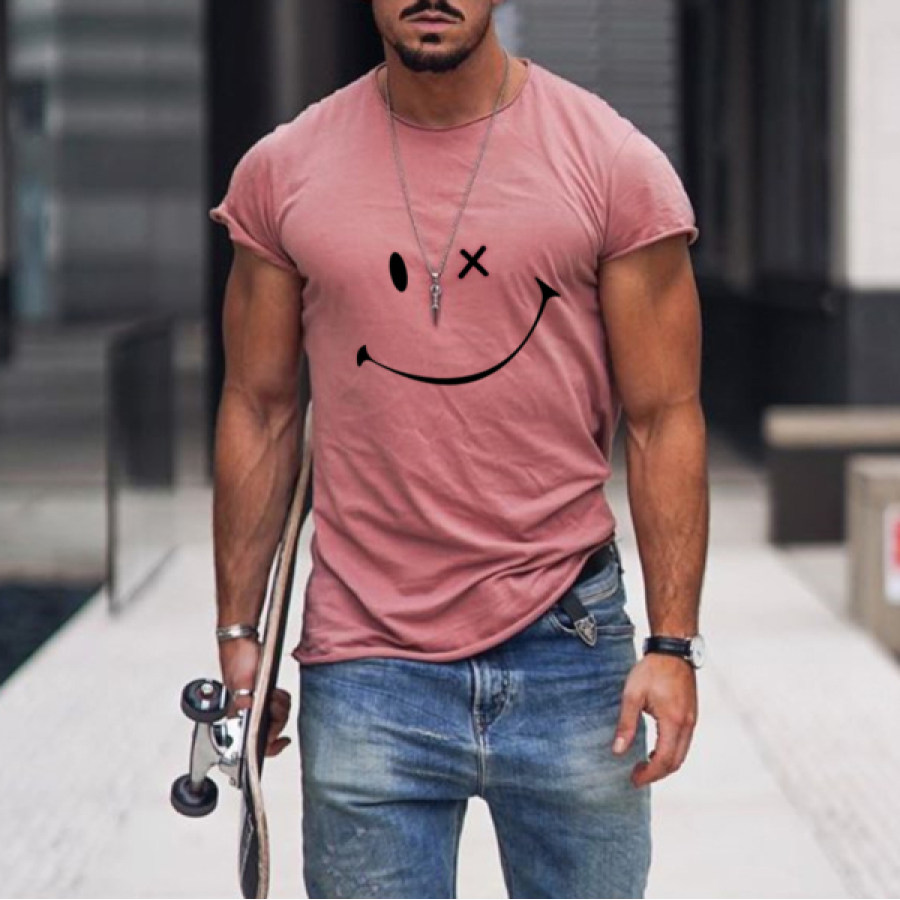 

Mens Smile Round Neck Short Sleeve T-shirt