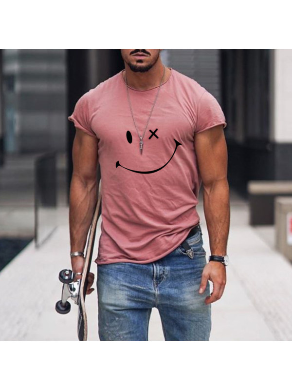 Mens Smile Round Neck Short Sleeve T-shirt