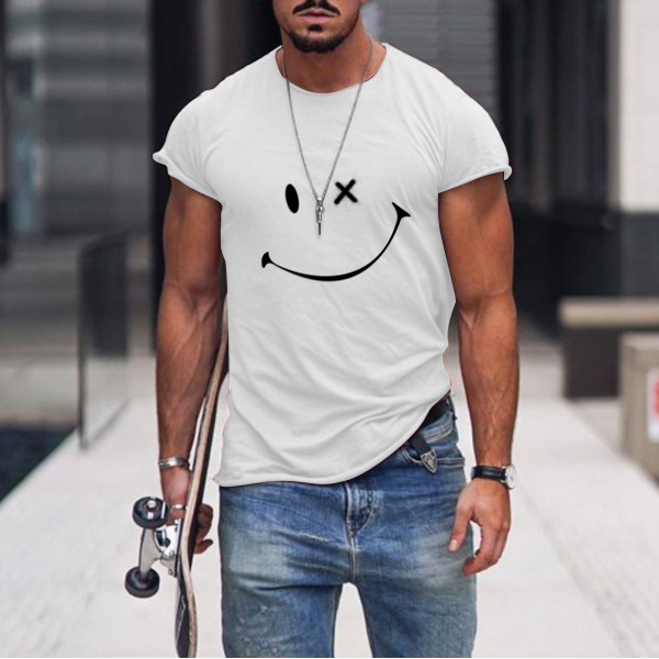 Mens Smile Round Neck Short Sleeve T-shirt - Wayrates.com