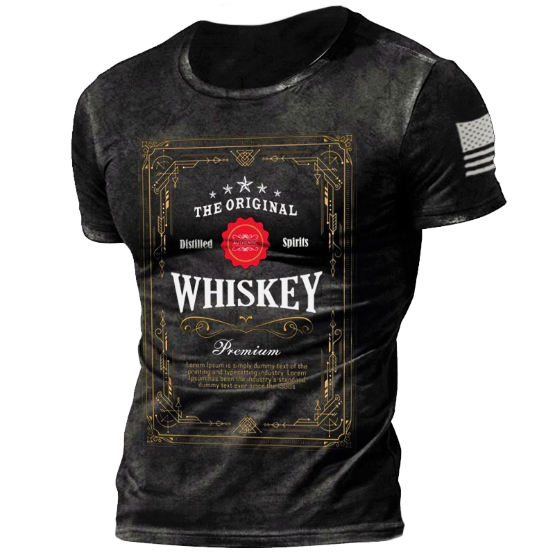 Fashion Mens Casual Metal Chic Whiskey Printing Tactical Top