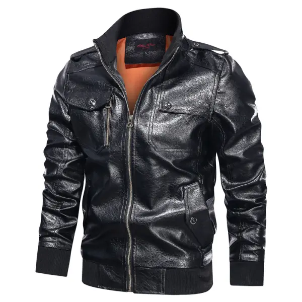 Men's Motorcycle PU Leather Jacket Retro Flight Jacket - Fineyoyo.com 