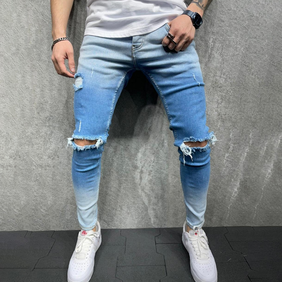 Mens Casual Ripped Gradient Jeans
