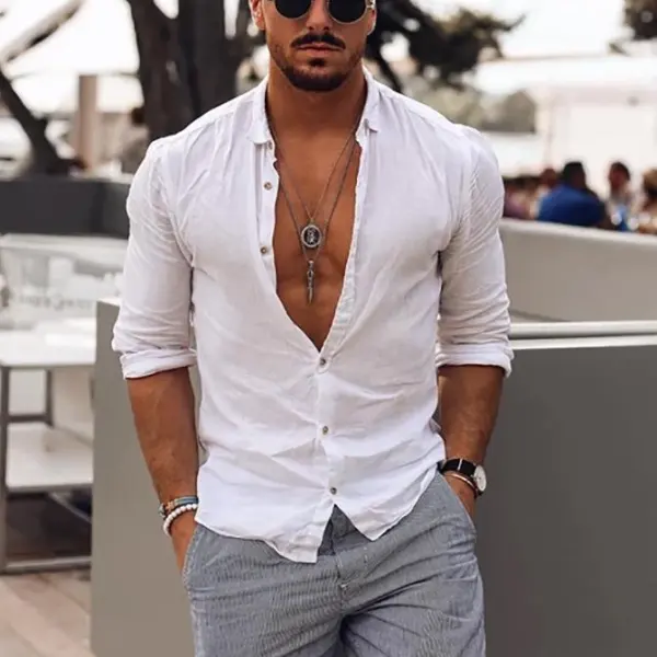 Mens Casual Fashion Solid Color Shirt - Sanhive.com 