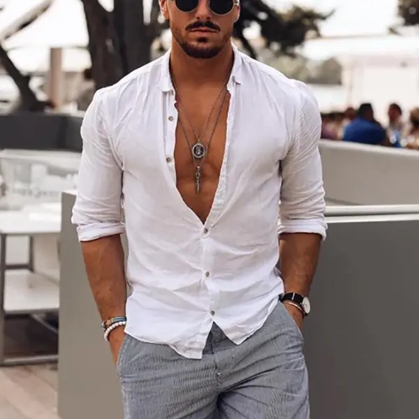 Mens Casual Fashion Solid Color Shirt - Fineesa.chimpone.com 