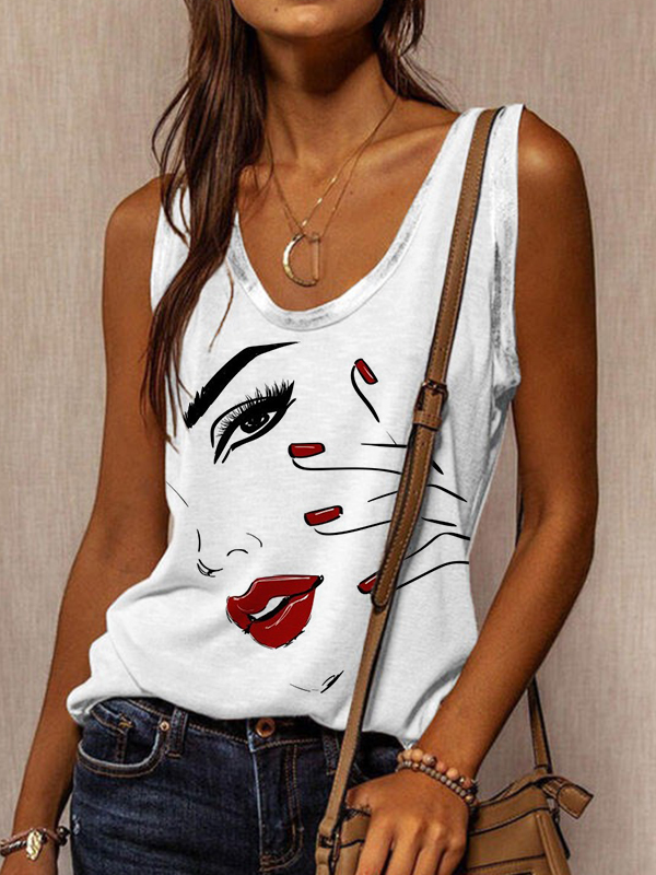 Women Vintage Fashion Art Printed Abstract Tank Tops