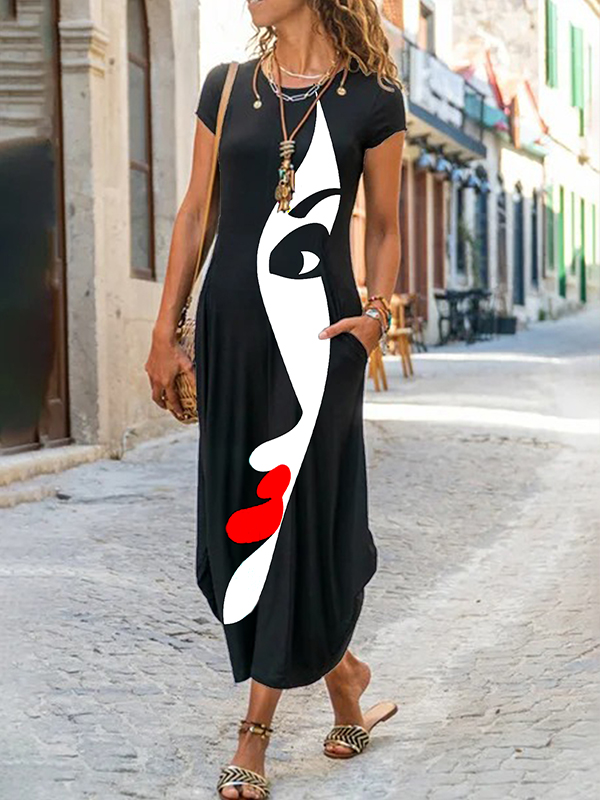 Women Fashion Vintage Boho Holiday Art Printed Dresses