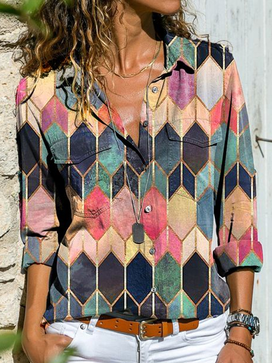 Fashion Color Block Single breasted Shirt