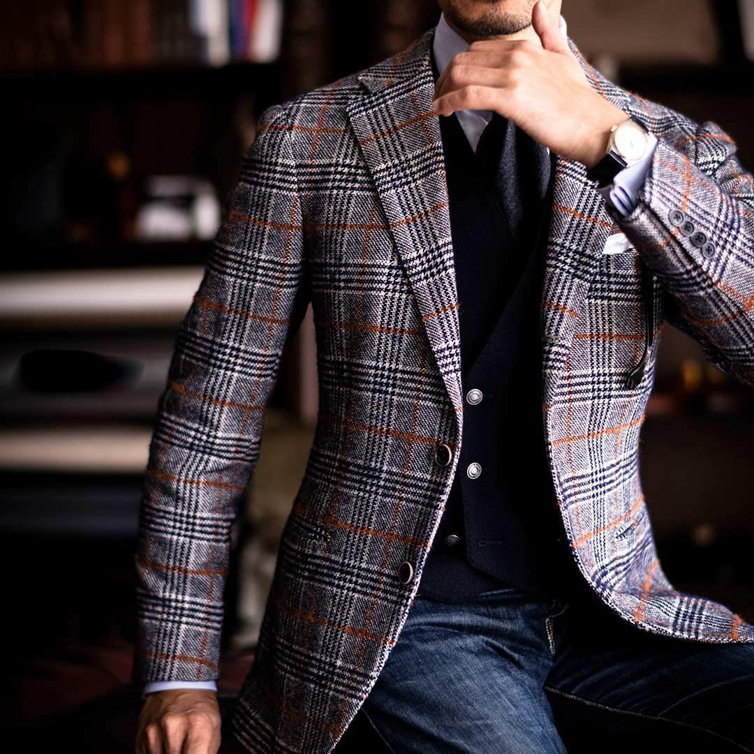 Plaid Texture Slim Fit Blazer
