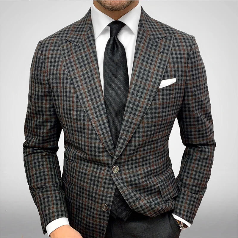 Men's Fashion Gentleman British Casual Plaid Jacket Suit