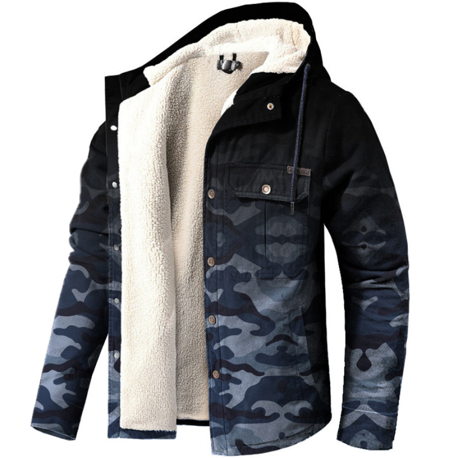 

Men's Vintage Aztec Western Ethnic Print Camouflage Fleece Hooded Jacket