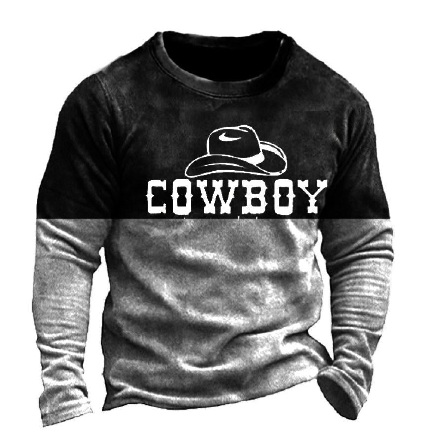 

Men's Vintage Multi-Ethnic Cowboy Print Long Sleeve T-Shirt